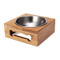 Small Dogs and Cats Wooden Bamboo Elevated Pet Dinner dish water food Feeder