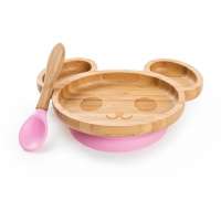 bamboo panda kid plate with suction and silicone spoon set hot sell bamboo baby bowls