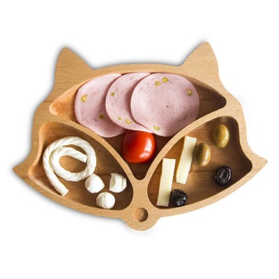 Baby Plates with Suction - Toddler Fox Cub Suction Plate, Stay Put Feeding Plate, Natural Bamboo