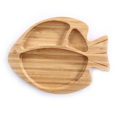 bamboo suction fish plate Eco Friendly Bamboo Divided Kids Plate Baby Plates